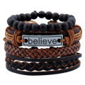 4Pcs Set Multilayer Leather Bracelet Men Bracelets & Bangles Male Arm Jewelry. 