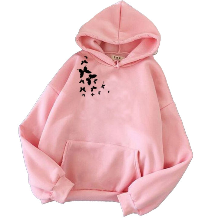 Pink Butterfly Printed Fleece Hoodie for Girls Stay Cozy and Stylish with Butterfly Print Hoodie Fashionable Premium Quality and Finely