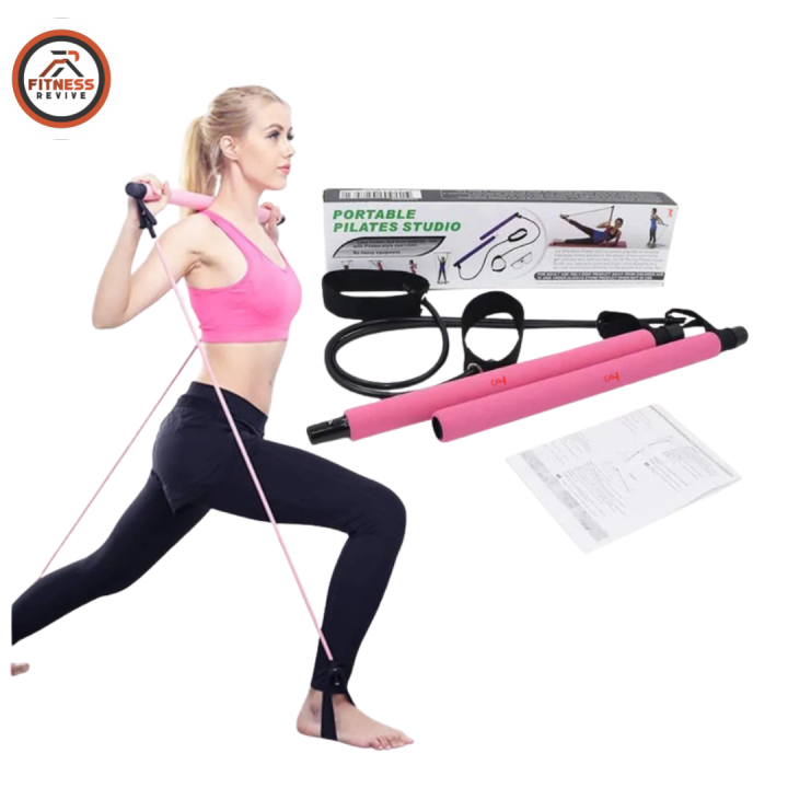 Portable Pilates Bar Kit with Resistance Bands – Studio Reformer Stick for Home Gym Full Body Training (Multicolor)
