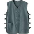 Summer thin Asian cotton and linen vest Chinese Tang style men's vest with Han jacket buttoned old man sweatshirt Beijing camisole. 