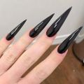 24pcs Glossy Black Nails Set Press On Nail Tips Solid Color Long Stiletto Removable Artificial Nails Decoration Nail Art. 