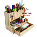 Desk Organizer Pen, Pencils, space saver,desk organizer, wooden, rack, shelf, laser cut,Brushes Holder Stand with Drawer – Ideal for Kids & Offices Tables. 