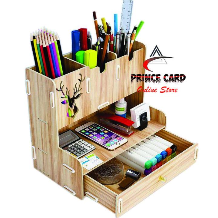 Desk Organizer Pen, Pencils, space saver,desk organizer, wooden, rack, shelf, laser cut,Brushes Holder Stand with Drawer – Ideal for Kids & Offices Tables