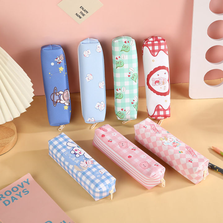 Japanese check print pencil case for primary school stationery bag pencil case high value cartoon stationery set pencil case for primary school students