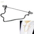Fashion Mens Shirt Collar Bar Pin with Chain Suit Decor Necktie Tie Clips Badges Brooch Pin Collar. 