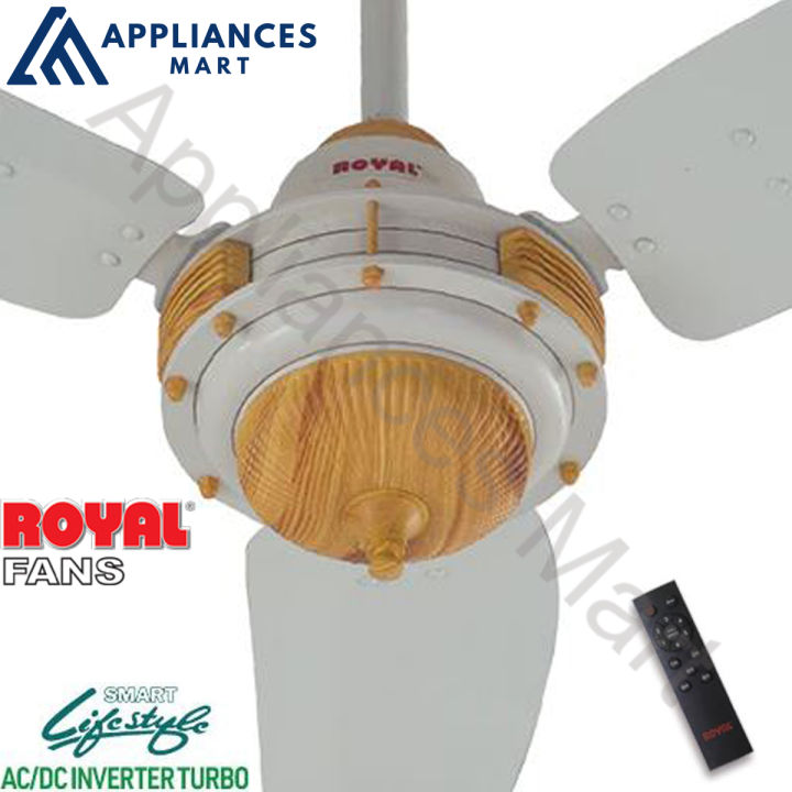 Royal Fans AC/DC Inverter Ceiling Fan Imperial Model Remote Control Copper Winding 56 Inches Off White Pine