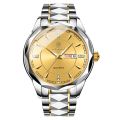 Stainless Steel Waterproof Watch Men's Gold Luminous Dual Calendar Korean Version Quartz Wrist Watch. 