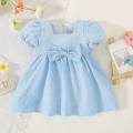 Baby Girl Dress Square Neck Cotton Plain Color Princess Dress Newborn Baby Summer Bow Dress Girl Clothing. 