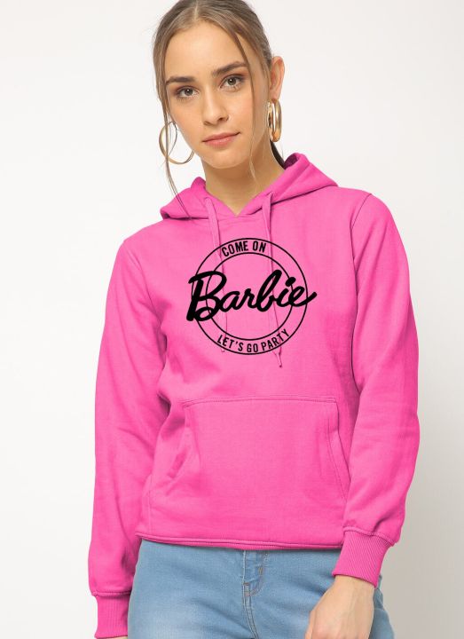 STYLISH BARBIE  - LETS GO PARTY Tag Print Kangaroo Hoodie huddy Pocket Drawstring Casual Pullover Hodie Clothing Long Sleeves Export Quality Huddie Winter Wear Smart Fit Hoody For Women Girls
