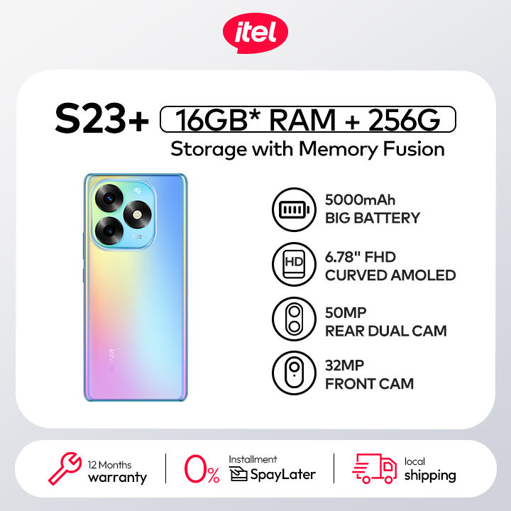 itel S23+ 16GB* RAM + 256GB Storage with Memory Fusion | 6.78" FHD+ Curved AMOLED | In-Screen Fingerprint | 50MP Rear +32MP Selfie Camera | 5000mAh, 18W Charging Type-C | PTA Approved & 12 Month's Official Warranty