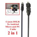 2 in 1 For Mobile Andriod Micro And PC Canon DSLR Camera Data Cable Also Works With MP3 MP4 V3 550D 500D 600D 650D 700D 750D 760D 77D 800D 70D 60D 50D 5D 7D 6D 80D 7MKII 1000D 1200D 1100D 1200D 1300D 4000D 1500D 3000D. 