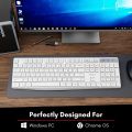 Macally Wireless Keyboard - 2.4G Ergonomic Full Size Keyboard | Numeric Keypad with 13 Shortcut Keys | Plug & Play Quiet Cordless Keyboard for Laptop & Windows PC – White. 