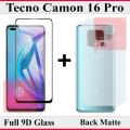 Tecno Camon 16 Pro 9D Glass Protector Tempered Glass Edge To Edge + Back Matte Protector Fiber Carbon Soft Skin Sheet For Tecno Camon 16 Pro. 