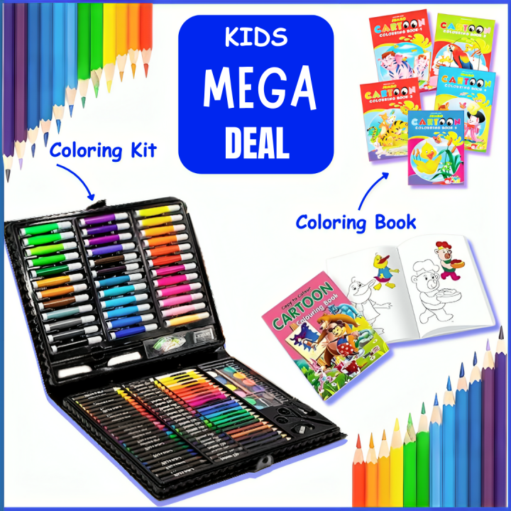 (KIDS MEGA DEAL) – Colour Box Set with Colouring Book for Girls & Boys | Colouring Kit, Colour Pencils, Colour Book, Kids Coloring Book, Colouring Set, Colours for Kids | Copic Art Colour Box for Drawing & School Use