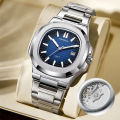 Gentlemen's High-End Square Watch: Mechanical Quartz, Stainless Steel Band, Luminous Dial. 