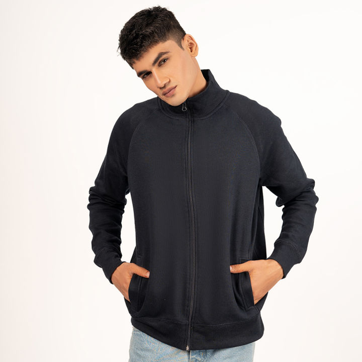 Full Mock Jacket For Men - Navy Blue