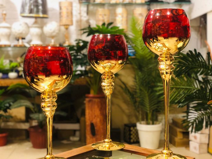 3 piece  candle stand set made with high quality glass