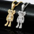 Iced Out Cartoon Puppets Pendant Necklace Hip Hop Necklace For Men Rapper Rope Chain Charm Jewelry Accessories. 