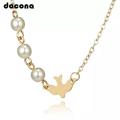 Fashion Jewellery Pendant Golden Simulation Pearl Metal Pigeon Statement Necklace Bird Single Layer Women Necklace. 