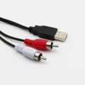 QUANBU 1.5M Usb A Male To 2X Rca Phono Male Av Cable Lead Pc Tv Aux Audio Video Adapter. 