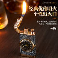 Personalized Dual Fire Switch Lighter with Quartz Watch Metal Inflatable Windproof Blue Flame Crocodile Head Lighter. 