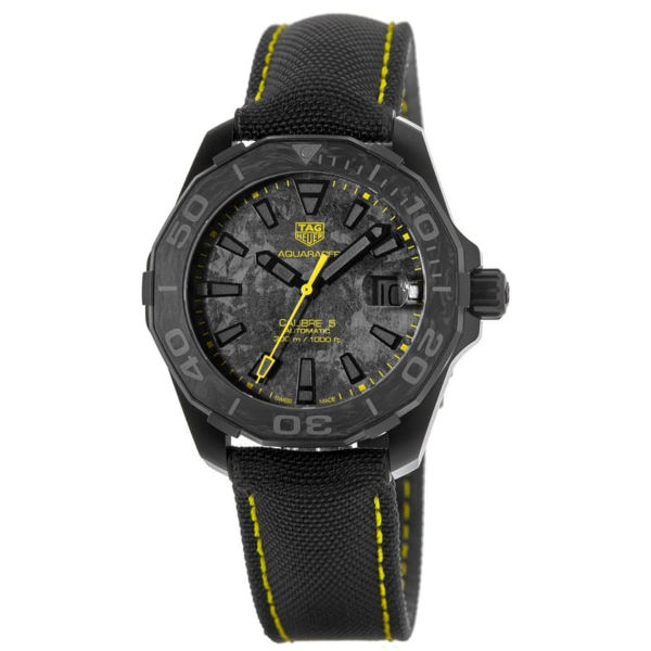 Tag Heuer Aquaracer Calibre 5 Black NATO Strap  Carbon Dial Automatic Watch for Gents-  WBD218B.FC6446