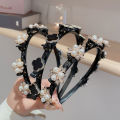 【ETOP】Four Leaf Clover Non-Slip Headband Pearl Women Hair Hoop Double Bangs Hairstyle Korean Style Elegant Temperament Headwear. 