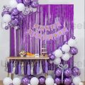 Purple Happy Birthday Decoration Set ( Purple Happy Birthday Banner + 30 latex balloons + 5 confetti balloons + 1 PC Curtain)  birthday decorations for girls , kids , unique birthday theme. 