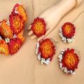 Bridal jewellery set, Bridal jewellery set Mehndi, mayon flower jewelry , Mehndi accessories, Mehndi Jewellery set for girls for Bridal.2 gajras+pair of earrings+1 tikka+1 ring. 