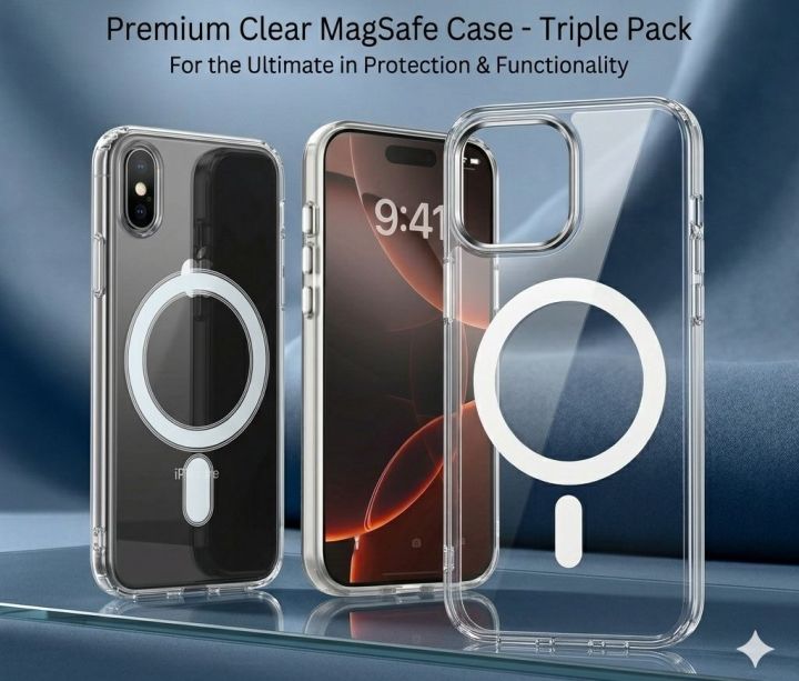 iPhone 7, X/XS to 17 Pro Max Magnetic MagSafe Compatible TPU Case | Transparent Shockproof Protector