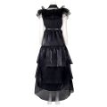Wednesday Addams Cosplay Costume Black Short Sleeve Ball Dress Outfits for Women Kids Halloween Evening Party Roleplay wigs. 