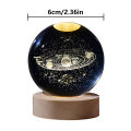 3D Laser Engraved Crystal Ball LED Night Light with Wooden Base - Solar System and Galaxy Design, USB Powered, 6/8 cm Ornament. 