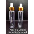 (Pack of 2) 100ML Empty Plastic Spray Bottles Golden Refillable & Reusable Bottles for Face Rose Water, Hair, Toner etc Transparent Travel Size Spray Bottles / Cosmetic Makeup Fine Mist Spray Bottle Empty. 