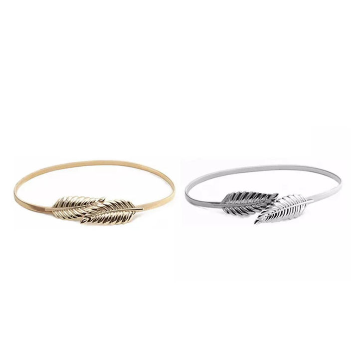 Women’s Leaf Shape Elastic Waist Belt - Gold and Silver, Stretchable