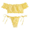 Women’s Two-Piece Nightwear Set - Off Shoulder Ruffle Trim Lingerie Set, Bra and Panty, Stylish and Comfortable. 
