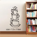 size- 1.5 x 1 feet - stylish coffee mug tea cup building pattern self adhesive wall sticker decal vinyl for kitchen, fridge ,cupboard ,restaurants, interior, home decor decoration - Black color -rising arts. 