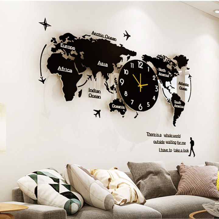 US World Map 3D Wooden Wall Clocks Quartz Watch for Wall Decor Ideas | 3d Wooden Clock Wall Stylish for Bedroom and Offices and for Gift Items | 3d Laser Cut DIY Design Wall Watch for Home Decore Living Room | Wooden Decoration Items for Rooms wallclocks