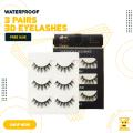 3 Pairs 3D Eye Lashes - High Quality Eyelashes | Black Thick 3D Fiber Naturally Long  fake_eyelashes False Eyelashes Simple Fidelity design | 3 Pairs 3D Eye Lashes - High Quality Eyelashes (with free Glue). 