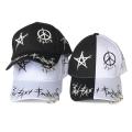 New Black and White Graffiti Baseball Cap Color-Blocking Personality Men and Women Iron Ring Tide Hip-Hop Peaked Hat. 