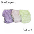 Set Of 3 Comfortable Baby Washable Nappies With Inside Towel And Printed Design. 