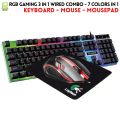 RGB Gaming Keyboard & Gaming Mouse & Mousepad 3 in 1 Combo Pack - 7 Colour Wired RGB Mouse and Keyboard Set - USB Wired Pack For PC & Laptop - Black. 