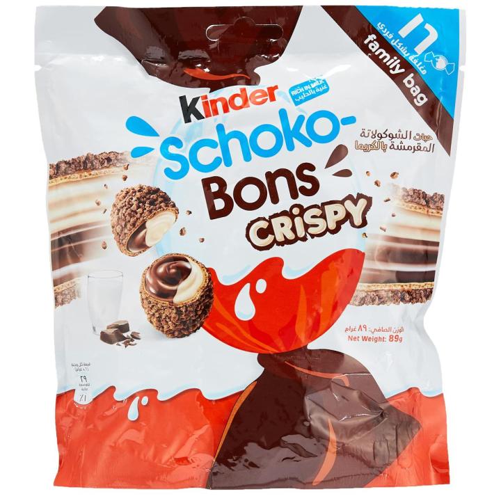 Kinder Schoko Bons Crispy Chocolate Pouch - 89gm (16 Pieces) Family Pack