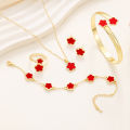 6pcs Jewelry Set, Brilliant Lucky Flower Jewelry Set, Acrylic Bracelet Bracelet, Clover Necklace, Ring, Earrings for Women. 
