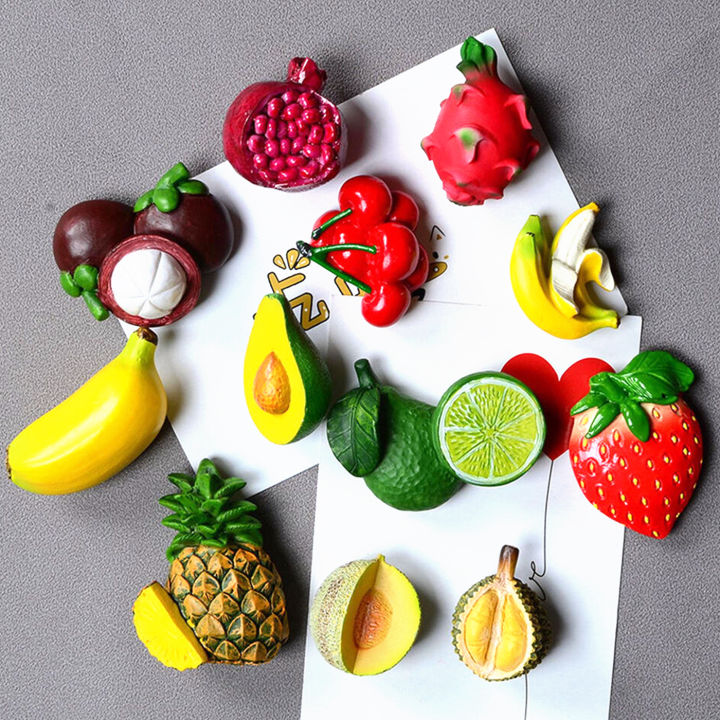 Beautiful 3D Limestone Magnet Fruit Fridge Magnet 3D Creative Vegetables Fruit Fridge Refrigerator Wall Decoration Sticker Iron Magnet Kitchen Simulation
