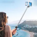 4 in 1 Wireless Selfie Stick & Tripod With Light - 100cm / 170cm With & Without Light - Tripod, Selfie Stick, Selfie Light, Bluetooth Shutter - Foldable & Portable For All Mobile Phones With Detachable Charging Cable - Black & Pink. 