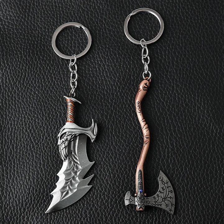 God of War Keychain Kratos Axe Weapon Blades of Chaos Pendant Keyring Sword Key Chains Key Holder Figure Men