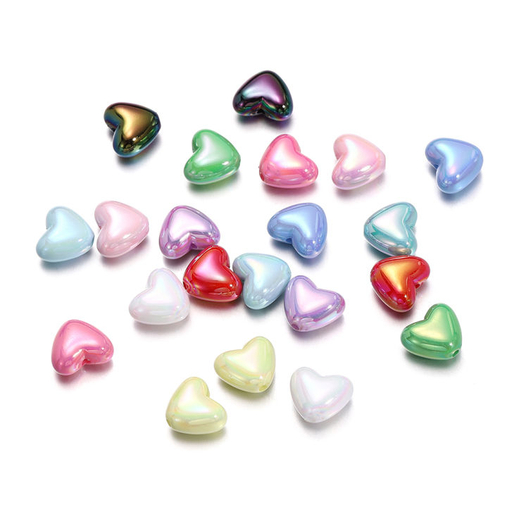 St. kunkka 50Pcs UV Colorful Heart Acrylic Beads Perforated Peach Heart Beads For DIY Jewelry Making Bracelet