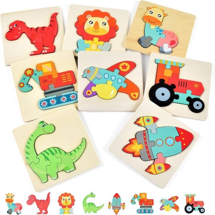 Creative 3D Children Wooden Puzzle Embedded Cartoon Animal Jigsaw ...