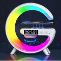 5 in 1 G Shape RGB Light Desk Lamp with Alarm Clock, Bluetooth Speaker, and Wireless Charger - Perfect for Home Office Decor/Gift- Multifunction Aesthetic Lamp. 