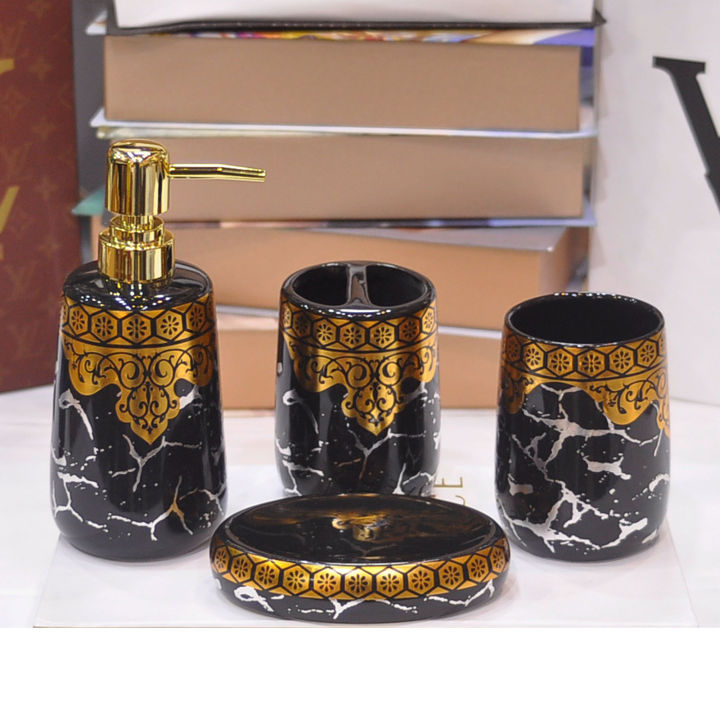 Ceramic modern luxury Bathroom Accessories Set of 4 With Soap Dispenser ...